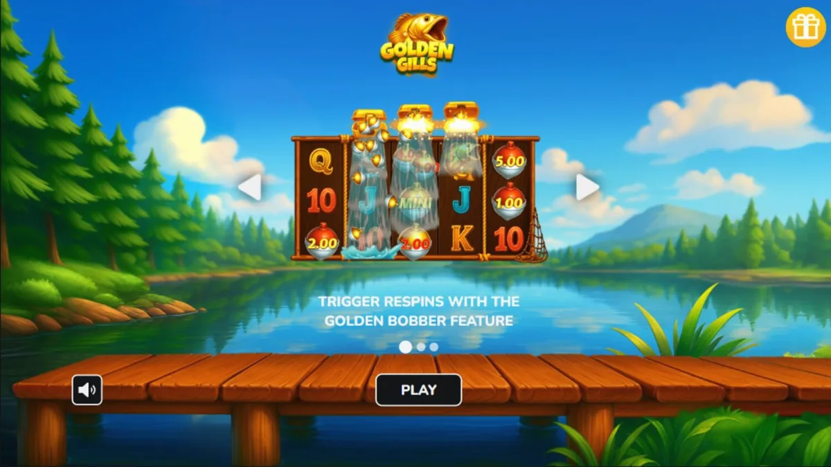 Interface do slot Golden Gill com tema de pesca e símbolos aquáticos