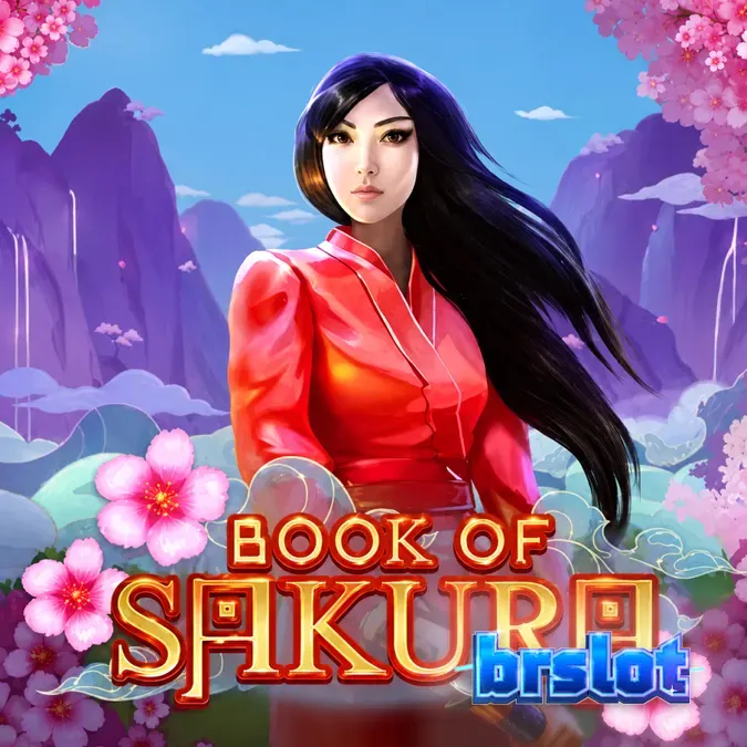Interface do jogo Book of Sakura com flores de cerejeira e símbolos dourados